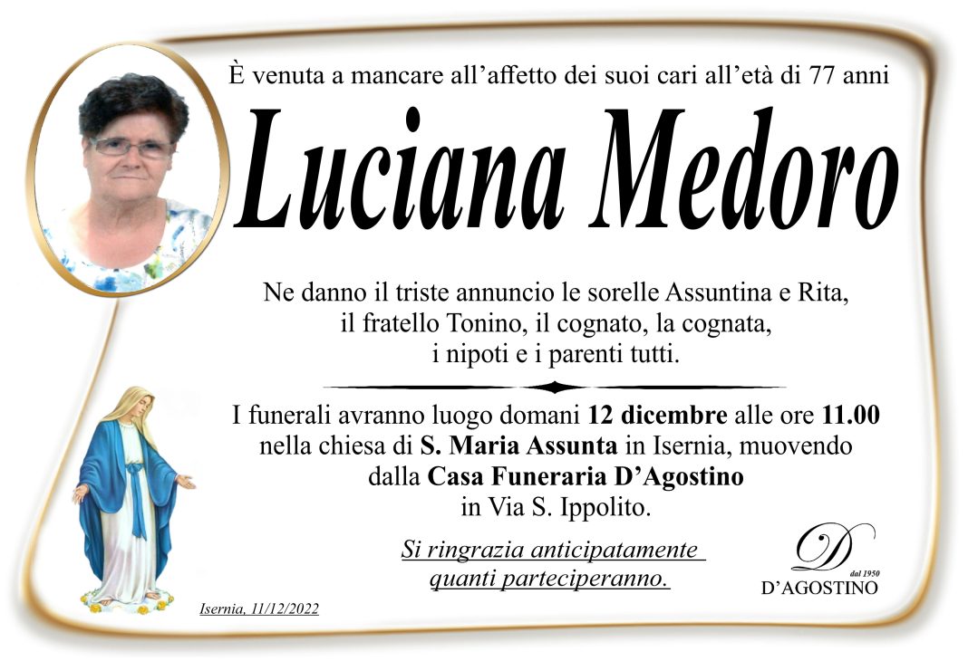 Luciana Medoro, onoranze funebri D'Agostino