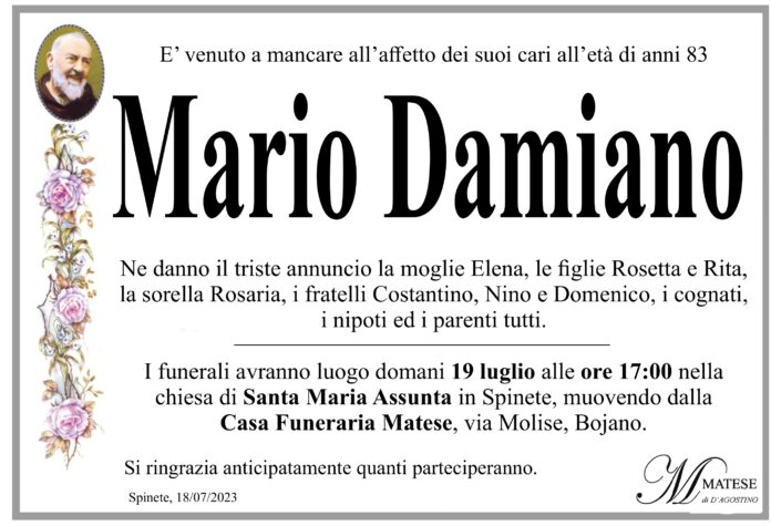 Mario Damiano, Onoranze funebri 'Matese' di D'Agostino